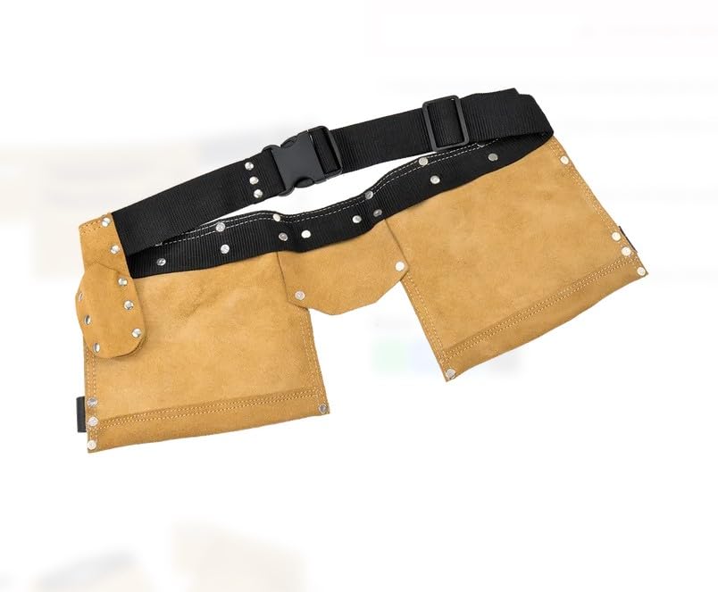 Crisalide® - Professioneller Werkzeuggürtel für Zimmermänner aus hochwertigem Leder (Universalgröße) Wildleder mit 4 Taschen + Hammerhalter