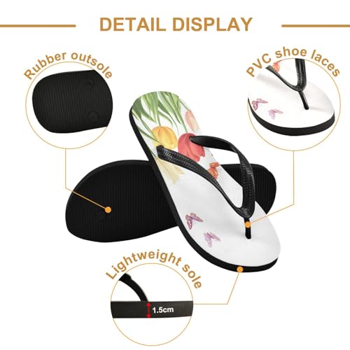 Sinestour Butterfly Garden White Flip Flops for Beach Thong Sandals Anti-slip Lightweight Beach Slippers for Summer Travel Swim3