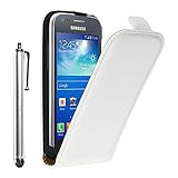 ebestStar   Coque Compatible avec Samsung Ace 3 Galaxy GT S7270, S7272, S7275 Etui Housse PU Cuir Rabat Ultra Fin (Ultra Slim Case) + Stylet, Blanc [Appareil: 121.2 x 62.7 x 9.8mm, 4.0'']