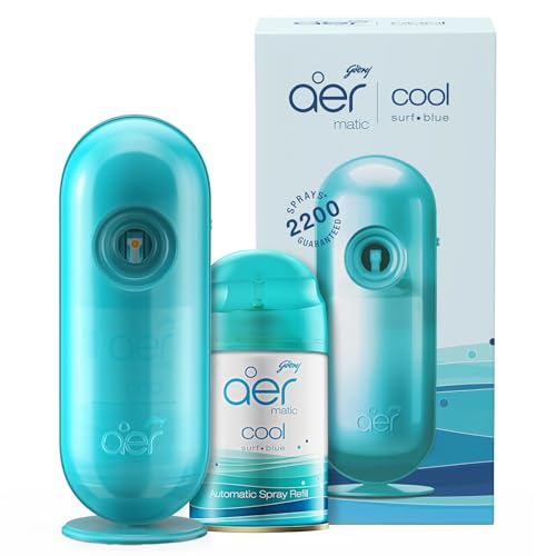 Godrej aer Matic Kit - Automatic Air Freshener spray with Flexi Control | Cool Surf Blue (210ml)