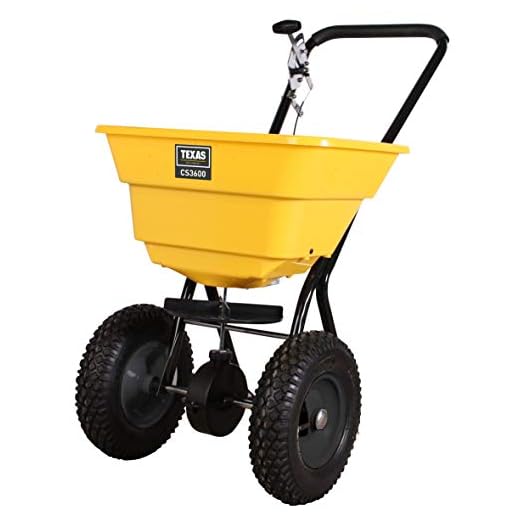 Texas Profi Streuwagen CS 3600 Rasendünger Salz Winter Düngerstreuer Rasen Saatgut | 36 Liter | 2m Streubreite | leichtläufige Lufträder | verstellbare Dosierung | schwarz-gelb | sehr robust