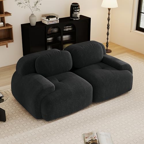 Yihomfy Canapé 2 Places en Velours Côtelé, Canapé Modulaire Désossé avec Accoudoirs Incurvés et Dessous Antidérapant, sans Montage Loveseat Small Canapés de Salon (Noir, 2 Sièges)