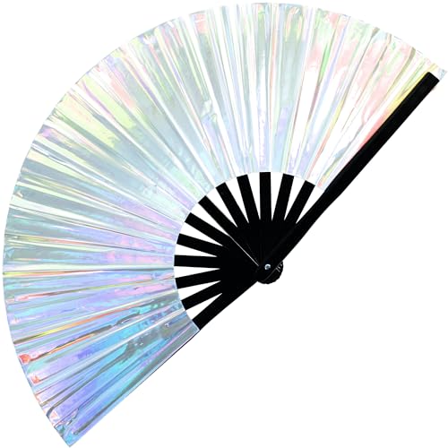 image for SoJourner Bags Holographic Silver Rave Fan - Large Folding Clack Fan f