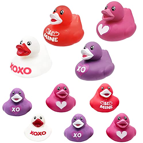 Valentine's Day Rubber Duck Toy Duckies for Kids, Four Solid Colors with Salutations, Bath Birthday Gifts Baby Showers Classroom Summer Beach and Pool Activity, 2" (6 Pack)