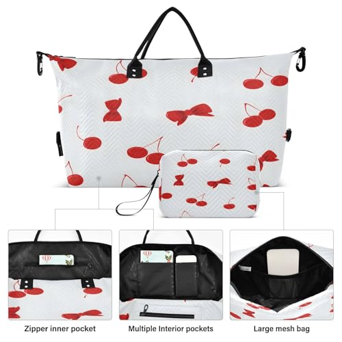 Travel Duffle Bag Weekender Bags Overnight Bag with Toiletry Bag Gym Duffel Bag Cherry Red Cute Bow for Travel Business Trips Sport2