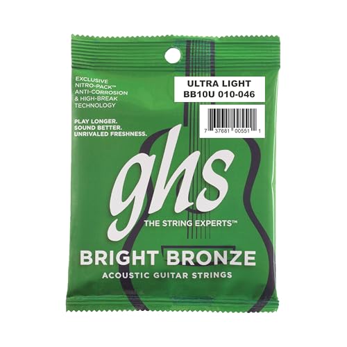 GHS Strings – Bright Bronze Acoustic Guitar Strings – Ultra Light Gauge 10-46 (BB10U Set) – 80/20 Bronze Copper-Zinc Alloy – Bright Tone, Extra Clarity, Long-Lasting Guitar Strings - Les Beatles, Paul McCartney, John Lennon, RIngo Starr, George Harrison GHS Strings - Bright Bronze Acoustic Guitar Strings – Ultra Light Gauge 10-46 (BB10U Set) – 80/20 Bronze Copper-Zinc Alloy – Bright Tone, Extra Clarity, Long-Lasting Guitar Strings