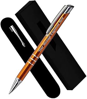 Paul Clover Personalised Engraved Blue Ink Ballpoint Pen with Medium Point - Refillable - Lacquered Aluminium Finish - Velvet Pouch, Gift Box & Black Refill - Great Gift for Men, Women - Beige
