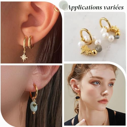 SUNNYCLUE 1 boîte de 24 Pièces Plaqué Or 18 carats Lot de Créoles Acier Inoxydable Doré Lots de Creole de Boucles d'oreilles Huggie Hoop en Crochets de Boucle d'oreille à Levier Crochets de Boucle – vue 5