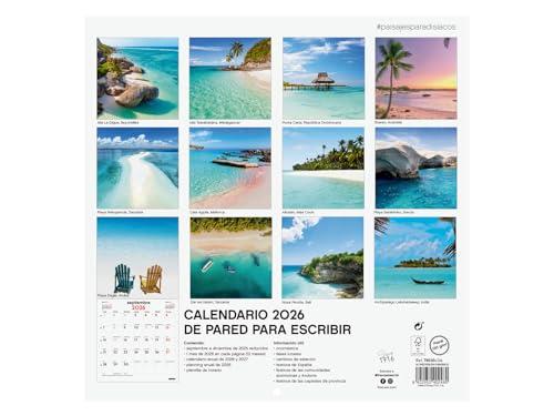 Miniatura 4 de Finocam - Calendario De Pared 2026 30x30 Cm Mes Vista Enero - Diciembre 2026 Sep.- Dic. 2025 4 Meses Reducidos Calendario 2026 Imágenes Paisajes Paradisíacos - Español