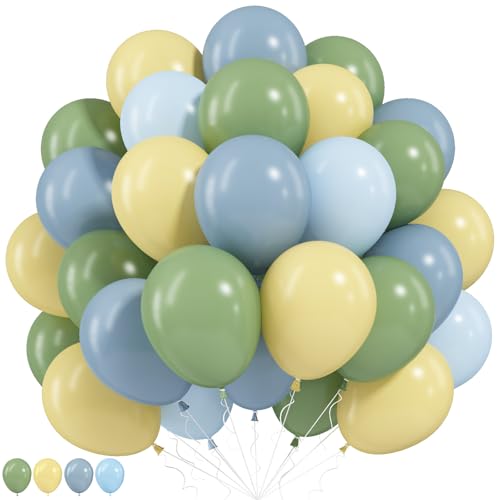 Image of Sage Green Dusty Blue Yellow Balloon, 12 Inch Fog Slate Blue Balloons with Olive Green Yellow Balloon for Oh Baby Shower Bridal Shower Birthday Wild One Party Bee Theme Party Deocration Supplies