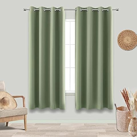 KOUFALL Sage Green Curtains 63 Inch Length for Bedroom 2 Panels Grommet Window Treatments Room Darkening Insulated Blackout Thermal Boho Drapes for Living Room Set Decor 52x63 Inches Long Light Green Cover