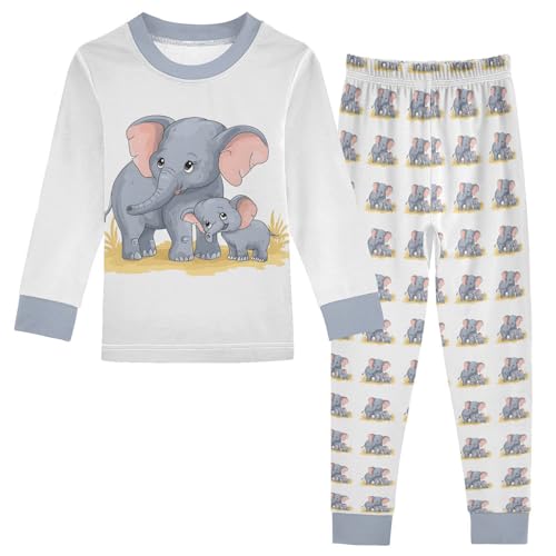 Cartoon Pajamas Set Cartoon Elephant Long Sleeve PJs Cotton Jammies Sleepwear Top and Pants Multicolor