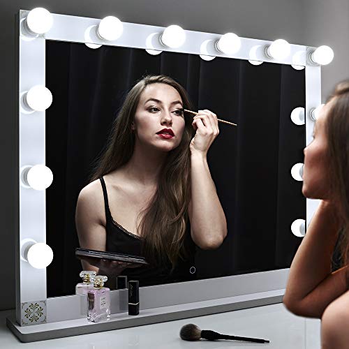Nitin Hollywood Style Lighted Vanity Mirror, Tabletop Makeup Mirror With Dimmer Lights, Touch Control Large Cosmetic Mirror (White) #TOP7