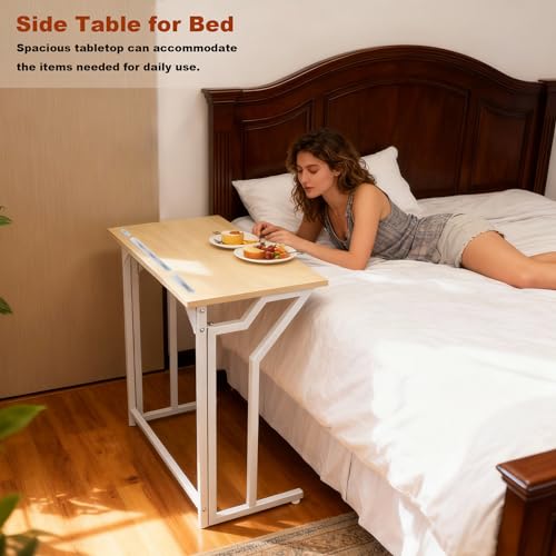 24"Wx 28"H Folding TV Tray for Eating, Foldable TV Dinner Table, Side Table Slide Under Couch, C-Shaped End Table with Devices Slot & Charging Stations, Small TV Tray for Living Room, Bedroom(Natural) - image 6