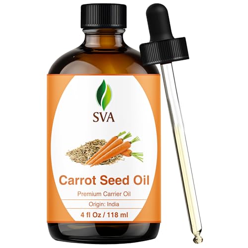 SVA Carrot Seed Oil - 4 Fl Oz - for Face Skin Care Hair Care Scalp Massage & Body Massage Carrier Oil with Dropper