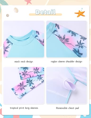 Image of Girls Rash Guard Swimsuits 2 Pieces Long Sleeve Bathing Suits Printed Girls' Swimwear for 6-14Years