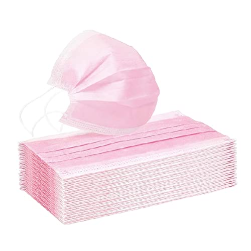 barenx Mascarillas desechables de 3 capas, cinta para las orejas, protectoras, transpirables, a prueba de polvo, máscara de 3 capas. Máscara protectora desechable para uso diario. - Rosa 50 piezas