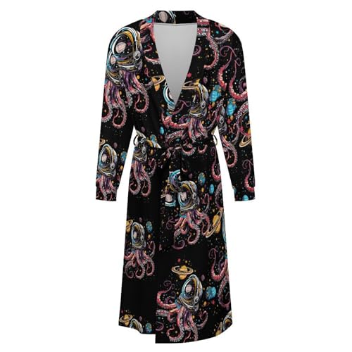 Octopus Astronaut Soft Robe Long Sleeve Bathrobes V Neck Sleepwear Spa Robes with Belt Men Woman4