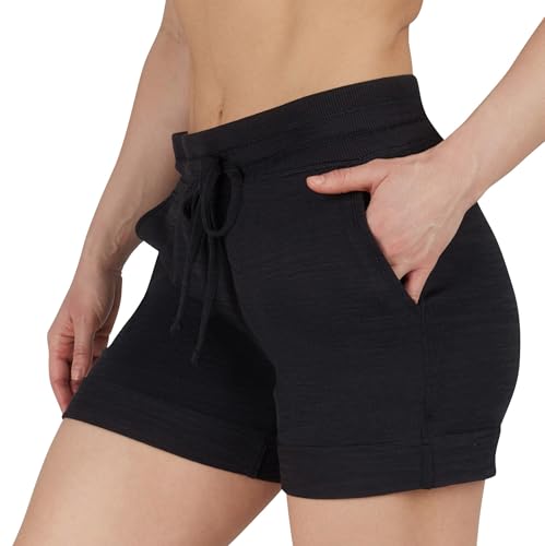 90 Degree By Reflex Womens Soft Sweat Shorts High Waisted Drawstring Lounge Shorts with Pockets - Heather Black - Medium