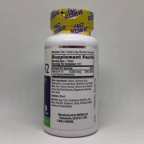 Vitamina B12 5,000 Mcg 100 Tbs Natrol Vegetariana Sublingual
