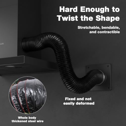 Image of HASTHIP 6 Inch 9.8 Feet Chimney Exhaust Pipe - Flexible Insulated Air Ducting Expandable Dryer Vent Hose with Free Hose Clamps Air Ducting for HVAC Ventilation, Black