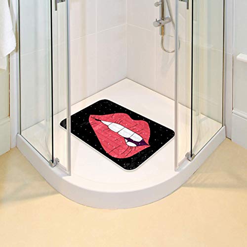 Tapis de bain séchage rapide noir 67x37 cm à motif lèvres - 7