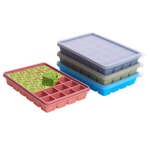 jootic 1 Tbsp. Silicone Freezer Molds - Perfect for Storing Garlic, Herbs, Ginger, Pesto, Tomato Paste, Lemon Juice, Purees and More - Silicone Food Freezer Tray (4 Pack Multicolor)