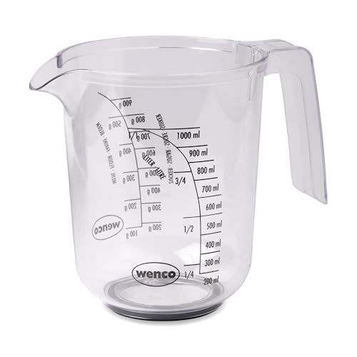 wenco Messbecher aus Kunststoff- 1 l Fassungsvermögen- präzise Skalierung (ml/l) für Zucker und Mehl- spülmaschinengeeignet- robust und vielseitig einsetzbar- transparent in Topas/Rauchfarben