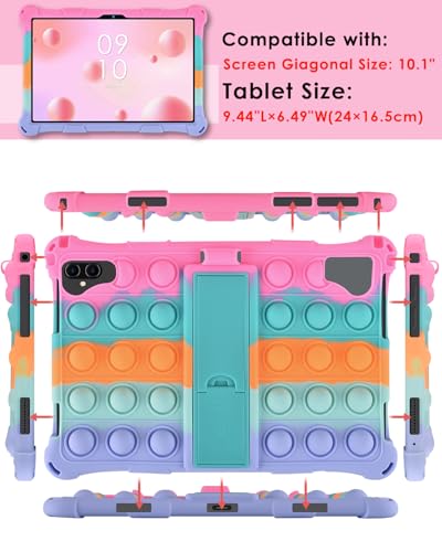 DETUOSI Silicone Case for VASTKING KingPad K10 Pro Tablet, with Stylus Pen and Shoulder Strap, Soft Multi-Angle Protective Cover for Byybuo 10.1 inch Tablet with Pen Holder, Dazzling Pink