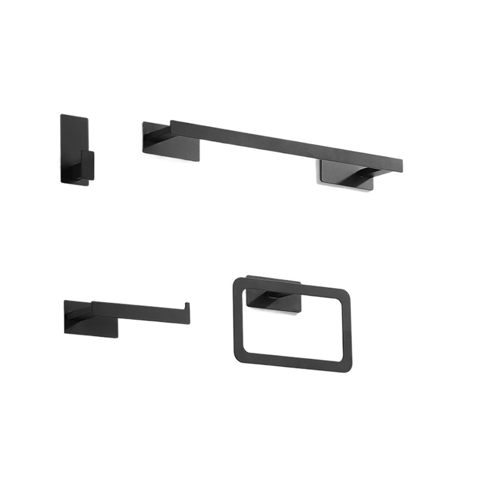 Set di ferramenta da bagno in acciaio inox nero opaco senza trapano, barra autoadesiva per asciugamani, anello porta carta e gancio, accessori da bagno moderni per una facile installazione