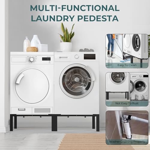 Image of Washer and Dryer Stand Adjustable All-In-One - Heavy Duty Universal Washer and Dryer Stand Fits (40.9-66.14L) x (20.47-33.07W) x (12.6H Inch) - For Front Load Washers and Dryers (Black)