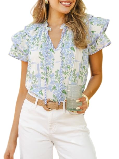 Women Y2K Floral Peplum Top Boho Ruffle Flutter Sleeve Patchwork Shirt Cute Summer Babydoll Blouse