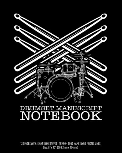 Drumset manuscript notebook: Drums blank sheet music notebook. Accessories for drum lover, drums Teacher & music Students. (8” x 10”, 120 pages) Ideal for musicians, percussionists and song writers image 2