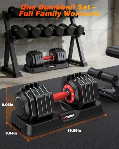 Image of XDDIAS Adjustable Dumbbell Set for Home Gym Strength Training | 25 to 90 lbs, one-hand adjustable, non-slip knurled grip, compact storage, ideal for full-body strength training
