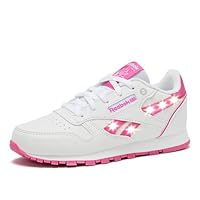 Reebok Classic Leather Step N Flash 2.0 LED Light Up Boys and Girls Sneakers, Lightweight Tennis or Athletic Shoes, Little Kids and Toddler Size 11-3, White/True Pink, Little Kid 2.5