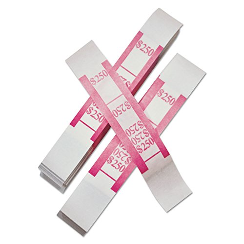 PM Company Securit $250.00 Denomination White Kraft Currency Bands with Quick Stick Adhesive, Cerise, 1000 Bands Per Pack (55029)