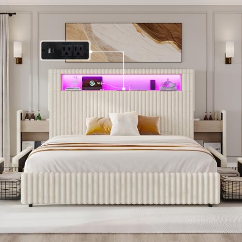 Jocisland King Size Storage Bed Frame with 51.2" Tall Upholstered
