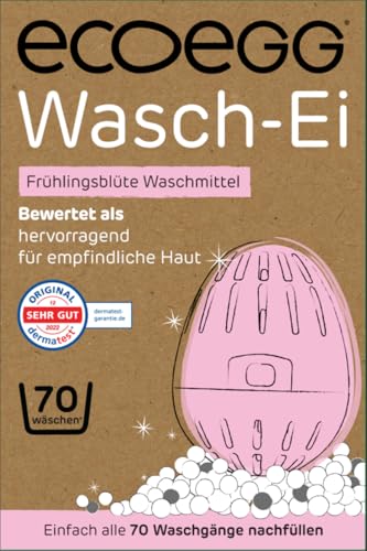 Ecoegg Wäsche-Ei | Ersatz für Reinigungsmittel und Stoff Conditioner | Empfindliche und Keine Enzyme, Phosphate, Palmöl, Chlorbleichmittel | Empfindliche Haut | Federblüten 70 Wäsche