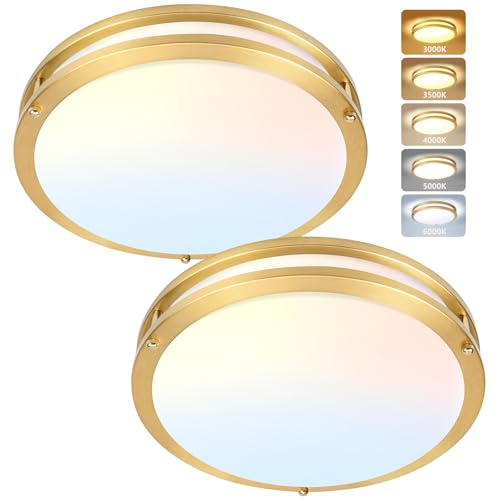 Image of Flush Mount Ceiling Light - 2 Pack 13″ 36W 3000K /3500K /4000K /5000K /6000K Dimmable Led Ceiling Light Fixture for Kitchen Hallway Bedroom Bathroom (2, Brushed Gold, 13 Inch)