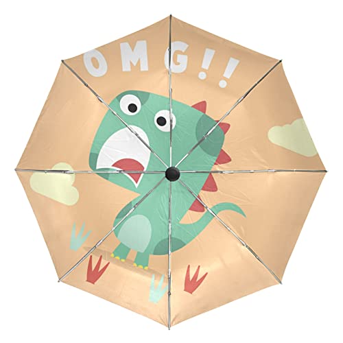 Parapluie automatique jaune dinosaure Vnurnrn pliant et coupe-vent pour femmes et filles
