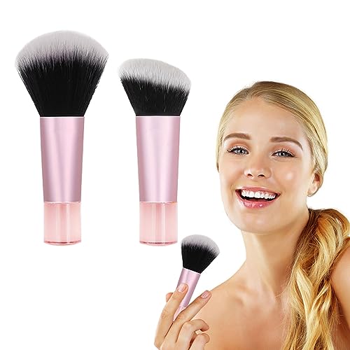 2 PCS Mini Brush Foundation and Blush Duo, Travel Size, Convenient to Carry, For Loose Blush and Liquid Foundation, Cosmetic Artificial Fiber Bristle Plastic Handle