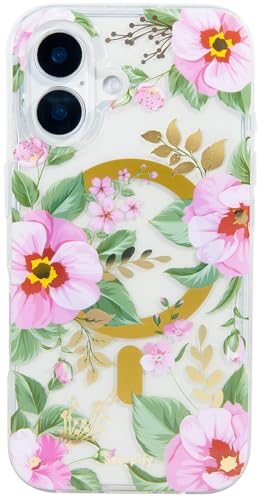 Coque iPhone 16 MagSafe SCORPIFY transparente à motif floral primevère rose et antichoc