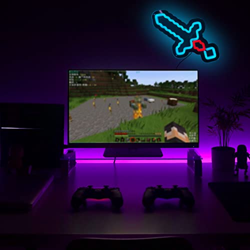Mine Pickaxe Neon Sign Sword Light Adjustable Lighting For Wall Decor Led Mcers Neon Light For Boys Bedroom Kids Room Gamer Room Decor #TOP4