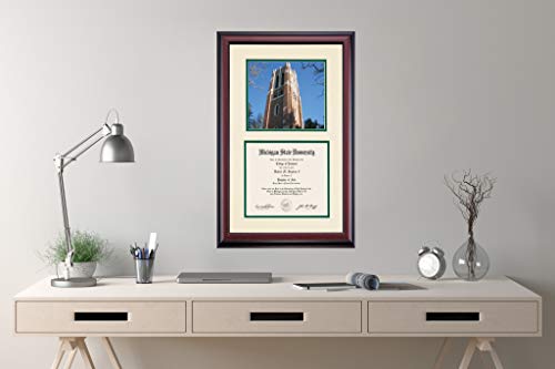 Ocm Diplomadisplay Premier Frame For Michigan State University Msu Spartans | 8-1/2" X 11" Diploma Certificates | Ivory/Hunter Green Mat | Beaumont Tower Photograph | Graduation Gift #TOP1