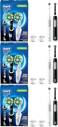 Image of Oral-B Pro 1000 CrossAction Electric Toothbrush, Black and White, 2 Count (Pack of 3)