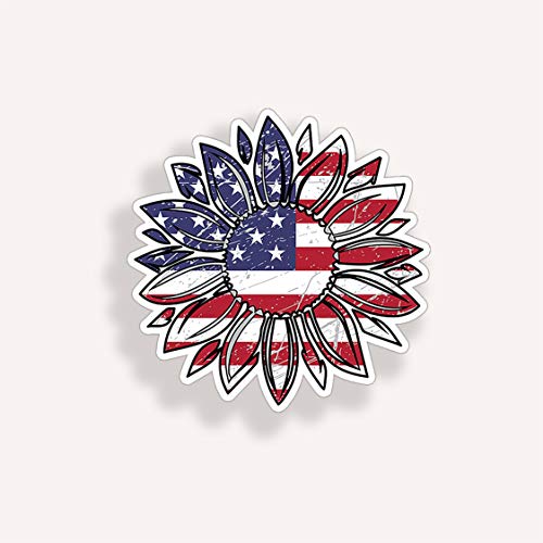 Usa American Flag Sunflower Sticker Cup Laptop Cooler Flower Car Vehicle Window Bumper Wall Vinyl Decal Graphic #TOP2