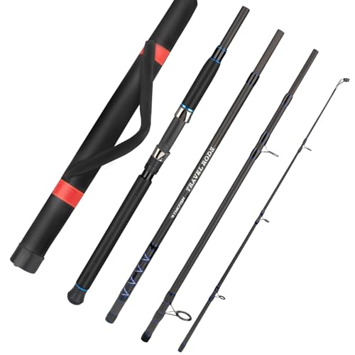 THKFISH 4 Piece/5 Piece Saltwater Travel Rod, Heavy Spinning Fishing Rod Portable Travel Surf Rod Carbon Fiber Saltwater Boat Fishing Rod 6’9”/7’9”/8’9” with Case Bag for Seawater Fish