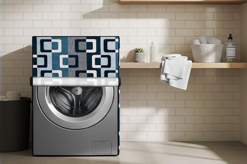 Image of Stylista Waterproof Front Load Washing Machine Cover Compatible for Haier 8 kg, Lattice Pattern Blue