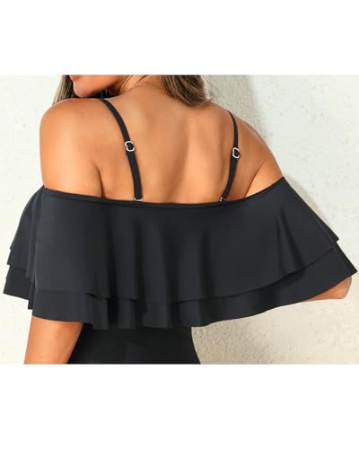 Women Ruffle Bikini Top Double Layer Flounce Swimsuit Off Shoulder Bathing Suit top Only2