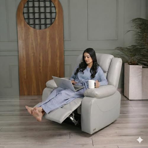 Image of Solis Royale 1 Seater Recliner Sofa Chair | Motorized Recliner Lounge Sofa Chairs for Relaxing | Comfortable Cushioned | Living Room, Bedroom, Office (Classy Calm - Grey, Classy Calm - Leatherette)